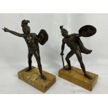 Two bronzed figurines of Greek soldiers on marble base. From the Estate of Dame Mary Quant