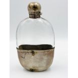 Silver and glass hip flask, London 1875