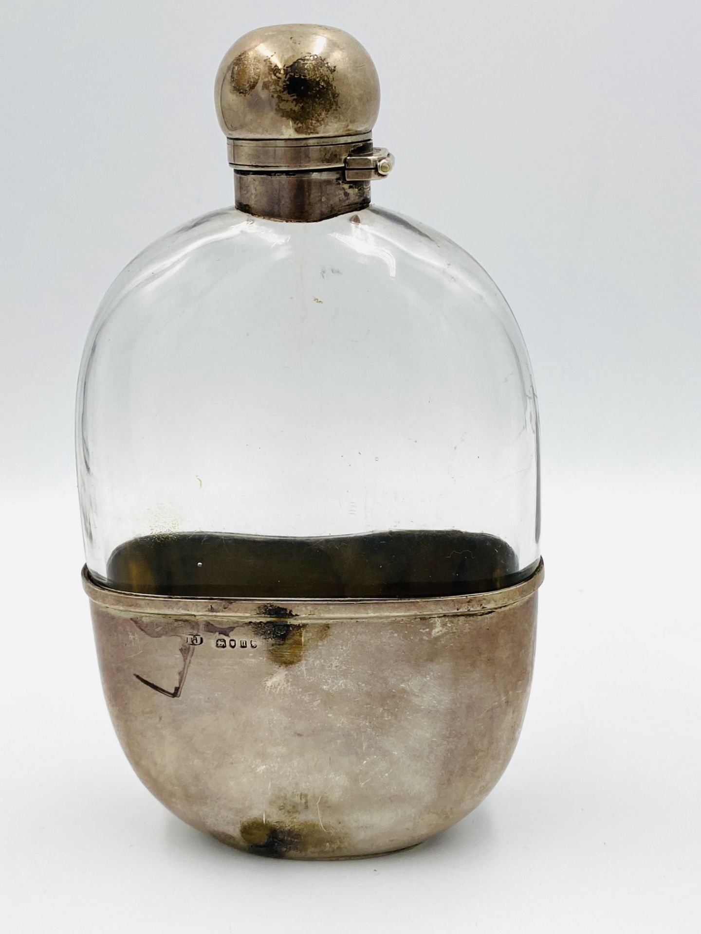 Silver and glass hip flask, London 1875