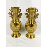 Pair of Meiji style brass vases