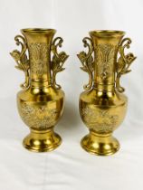 Pair of Meiji style brass vases