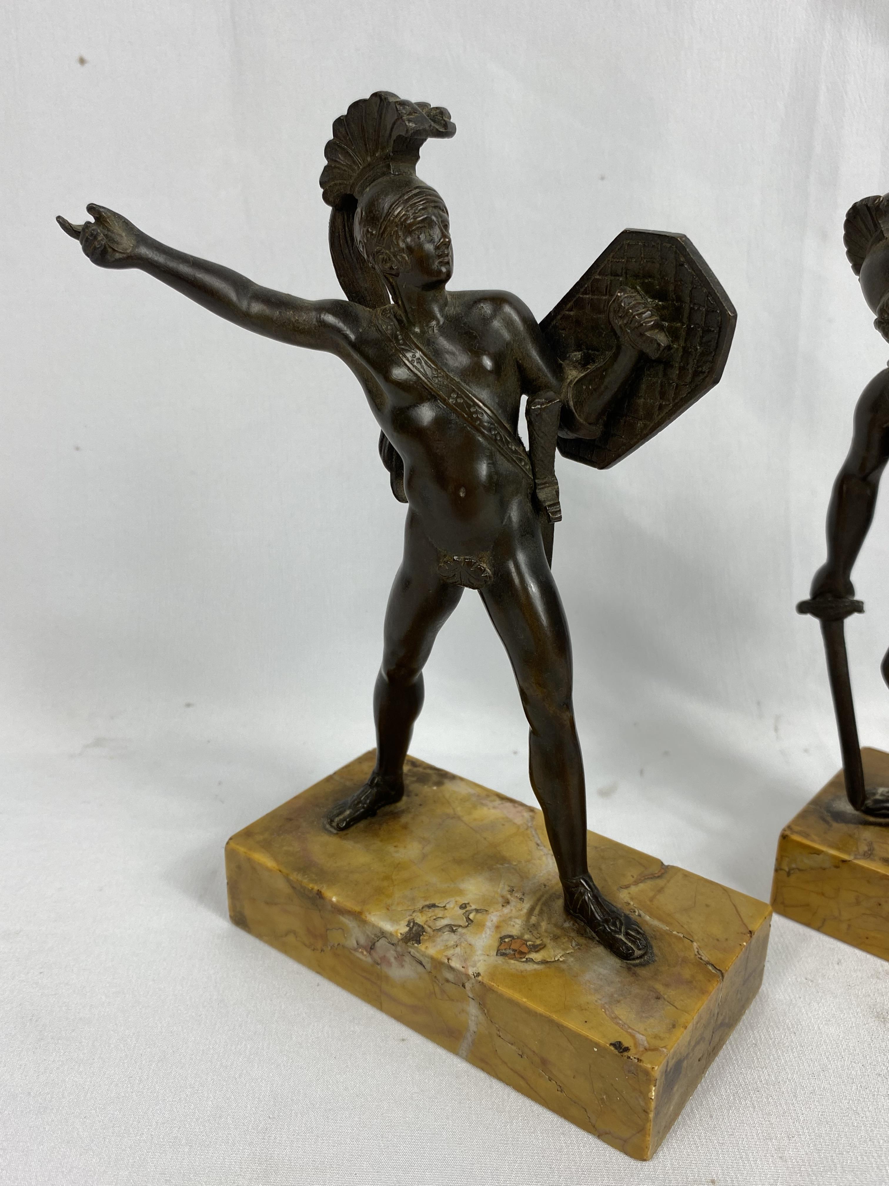 Two bronzed figurines of Greek soldiers on marble base. From the Estate of Dame Mary Quant - Image 2 of 5