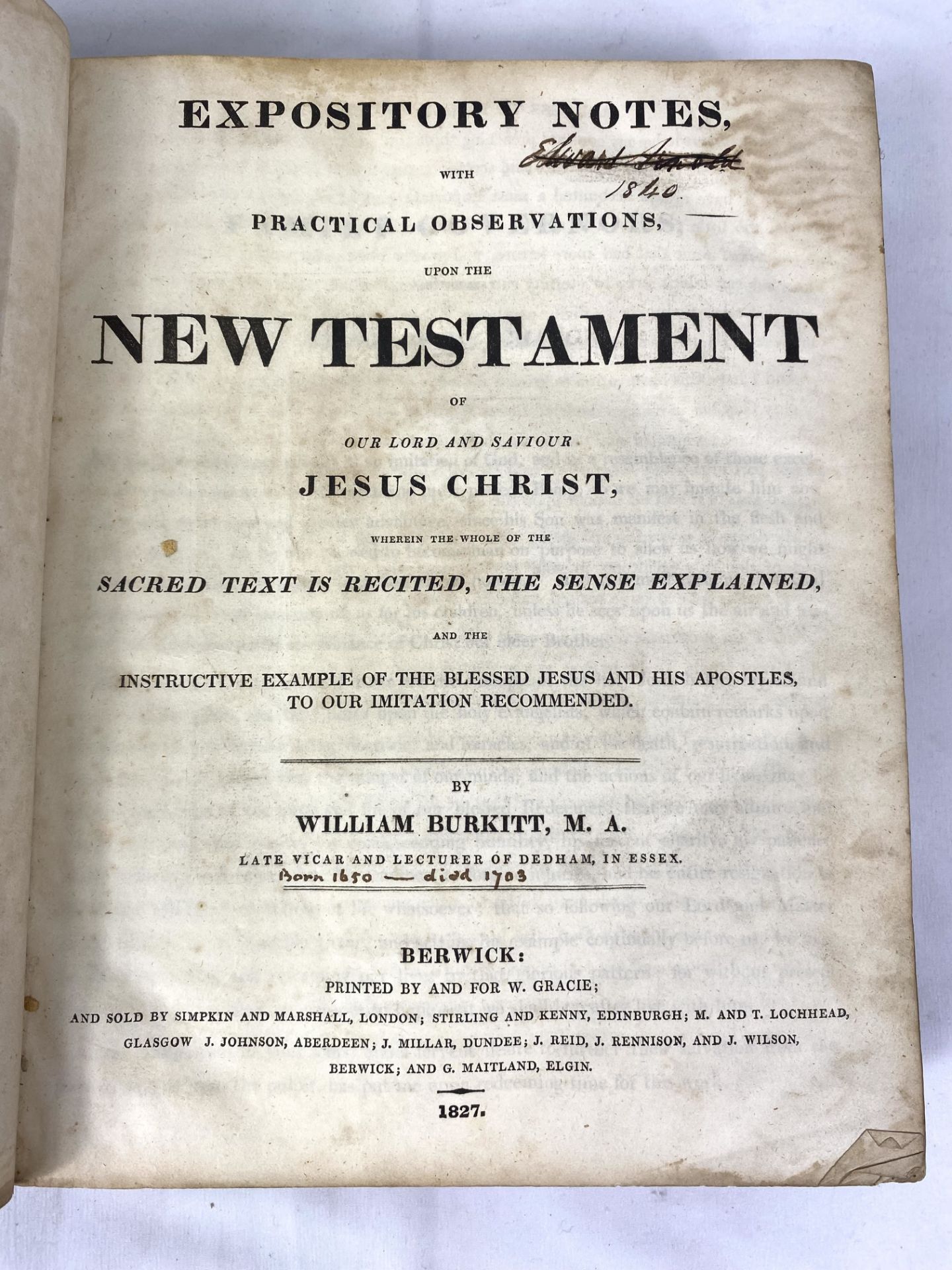 William Burkitt: On The New Testament, 1827. Folio. Half leather - Image 2 of 4