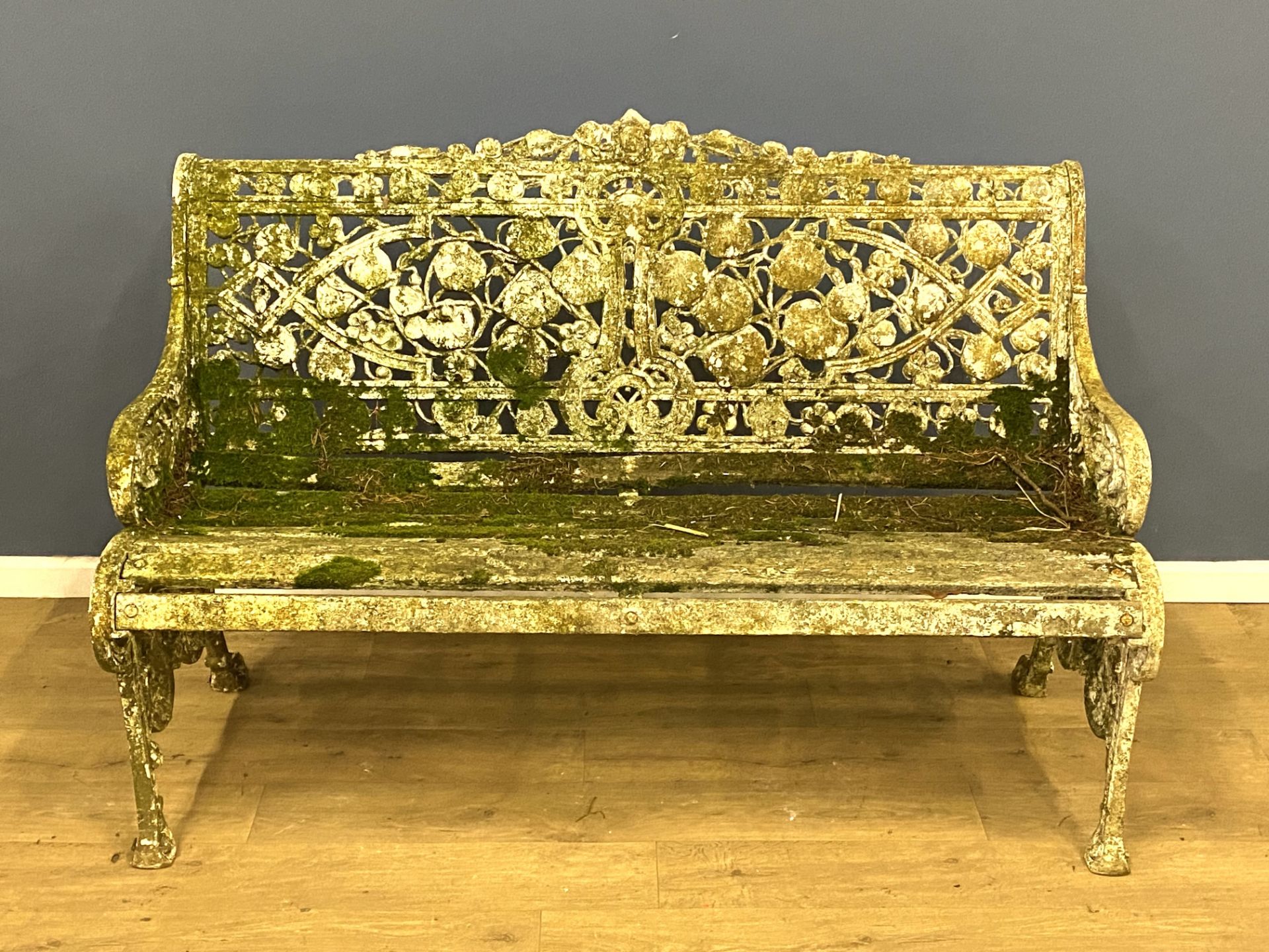 Cast metal garden bench. From the Estate of Dame Mary Quant