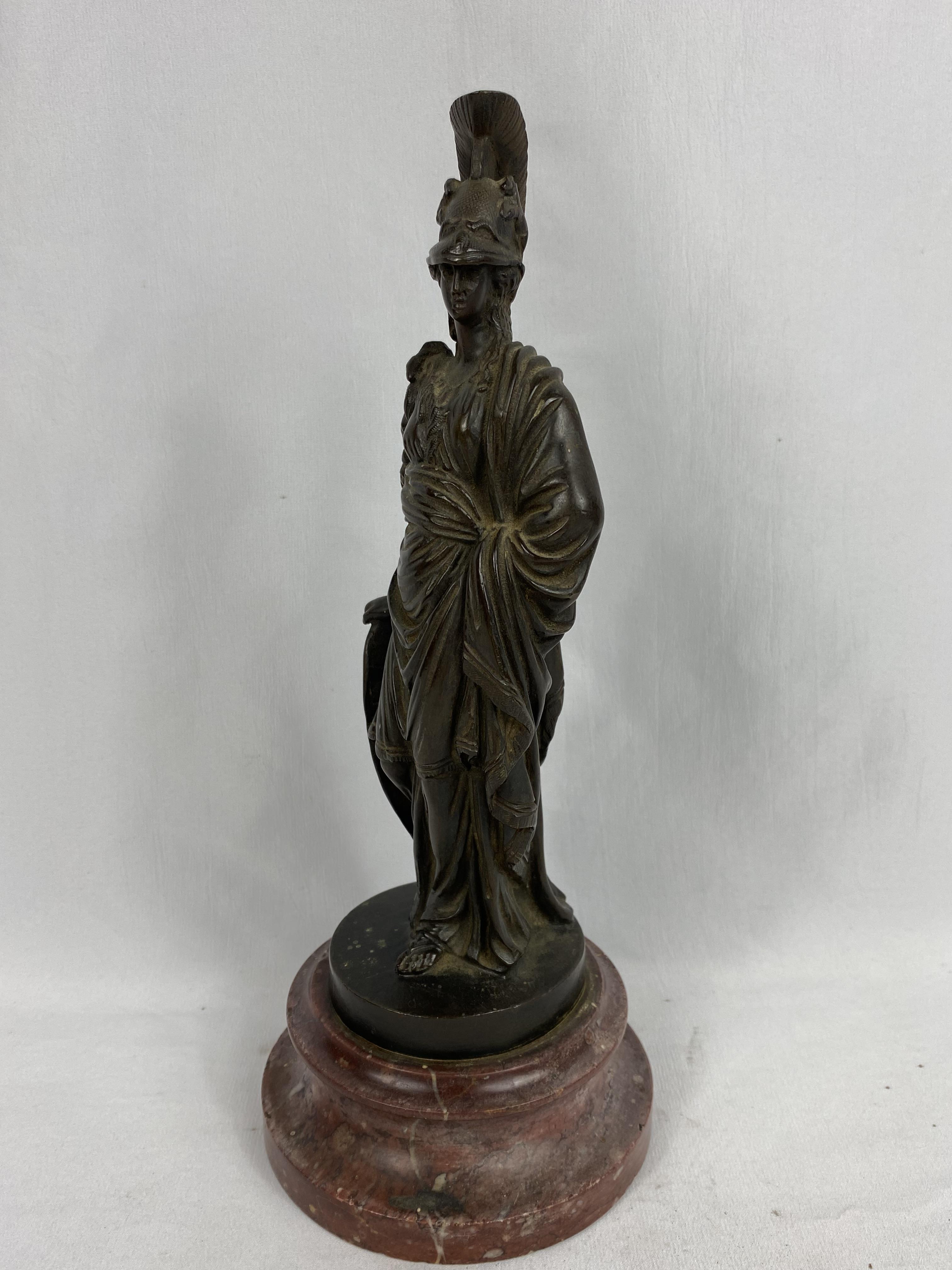 Bronze figurine of Athena on marble base. From the Estate of Dame Mary Quant