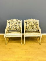 Pair of cast metal garden armchairs. From the Estate of Dame Mary Quant