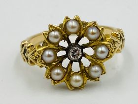 Gold, diamond and seed pearl ring