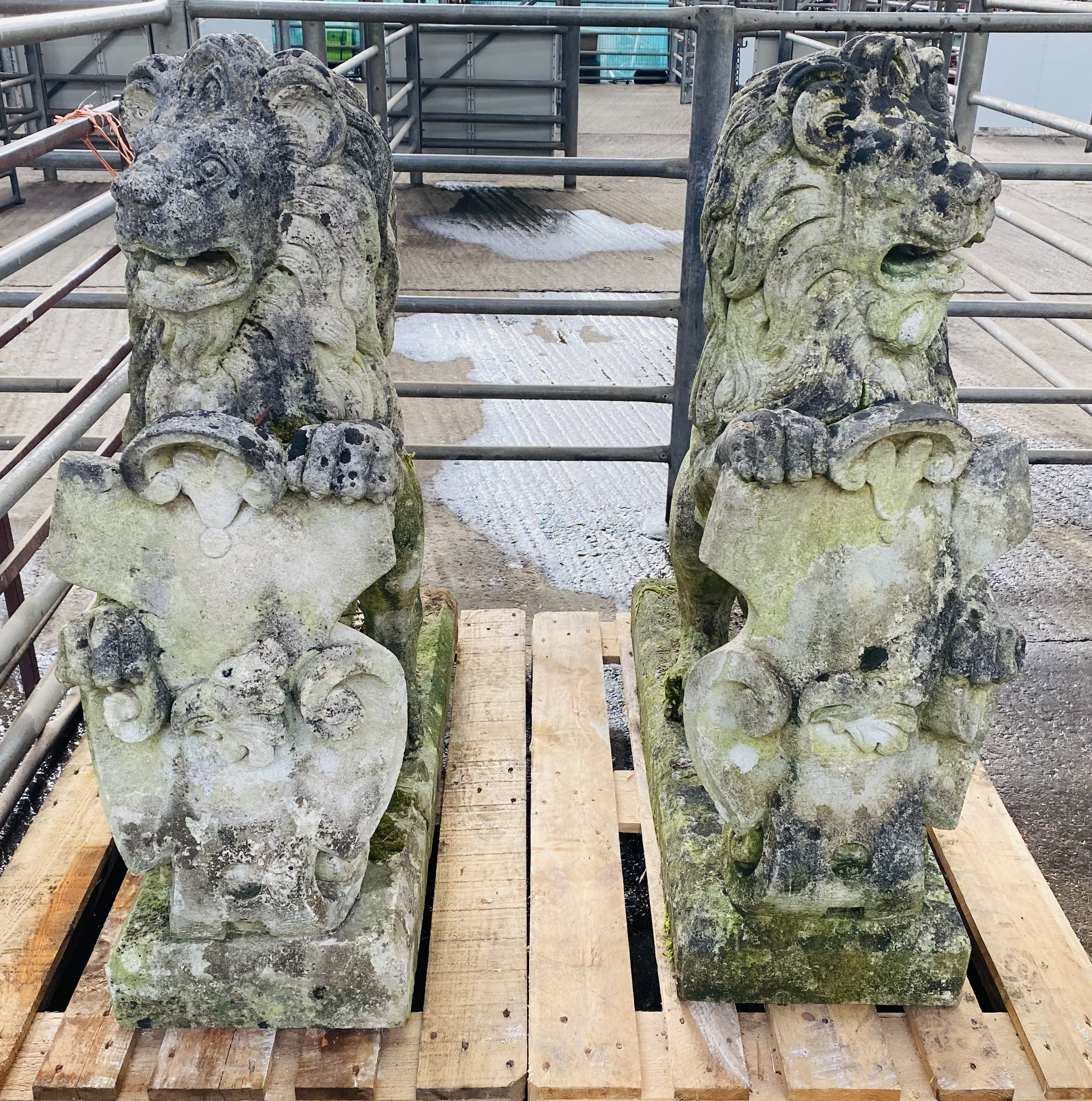 Pair of cast stone rearing lions. From the Estate of Dame Mary Quant - Bild 3 aus 11