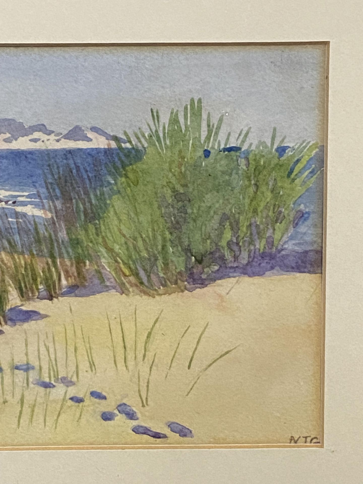 Framed and glazed watercolour of a beach initialed NTG - Image 4 of 4