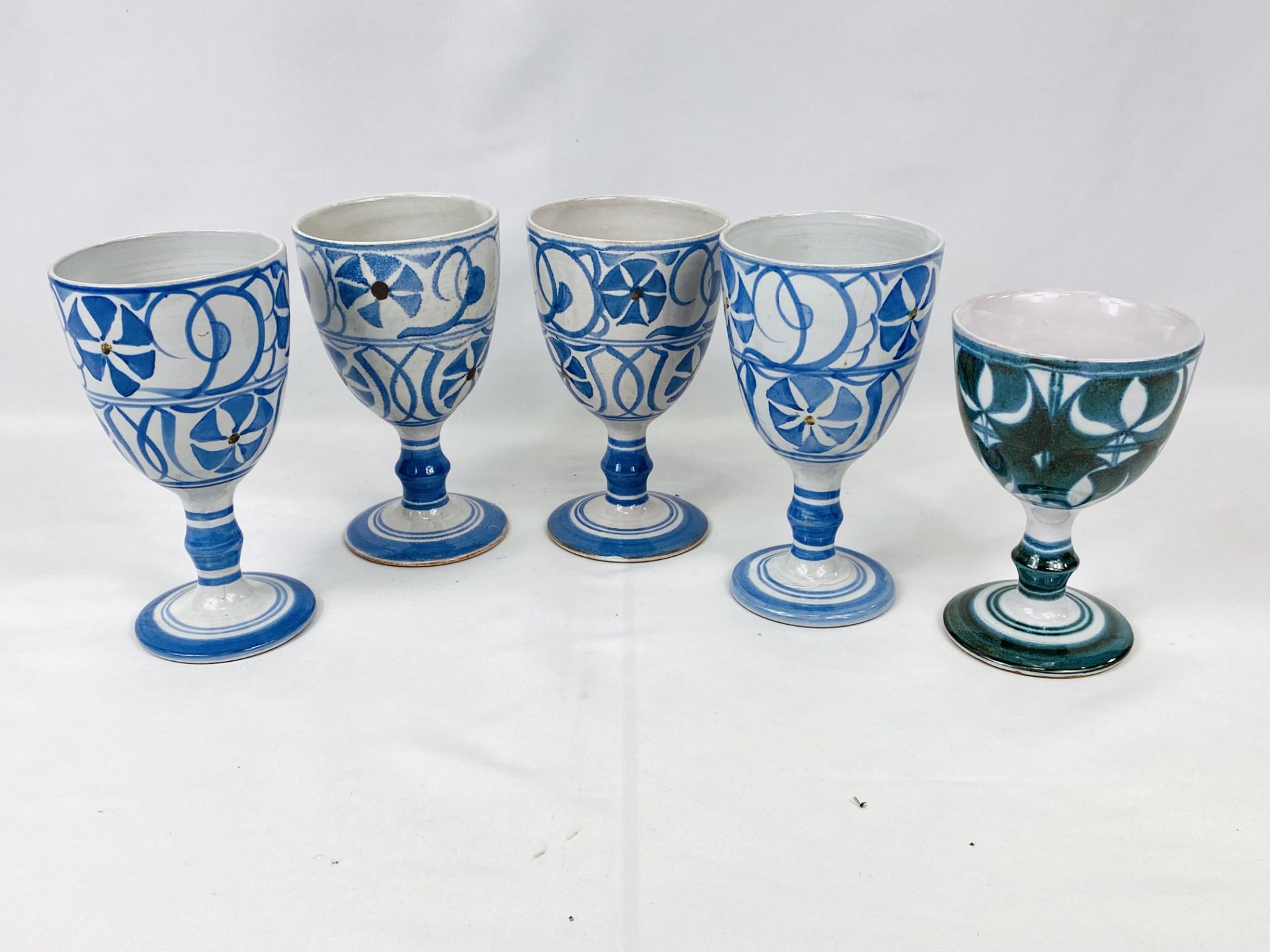 Five Aldermaston pottery goblets