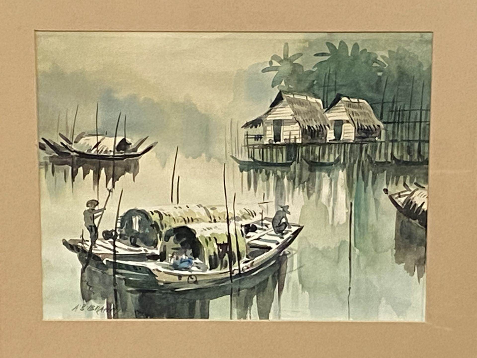 Framed and glazed watercolour of a river scene signed A.B. Ibrahm - Image 4 of 4