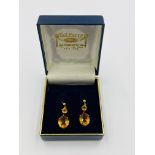 Pair of 9ct gold and citrine earrings