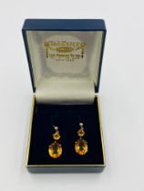 Pair of 9ct gold and citrine earrings