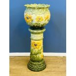 19th century Majolica jardiniere on stand. From the Estate of Dame Mary Quant