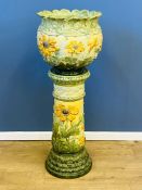 19th century Majolica jardiniere on stand. From the Estate of Dame Mary Quant