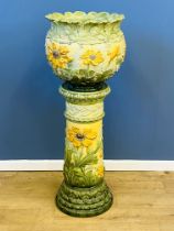 19th century Majolica jardiniere on stand. From the Estate of Dame Mary Quant