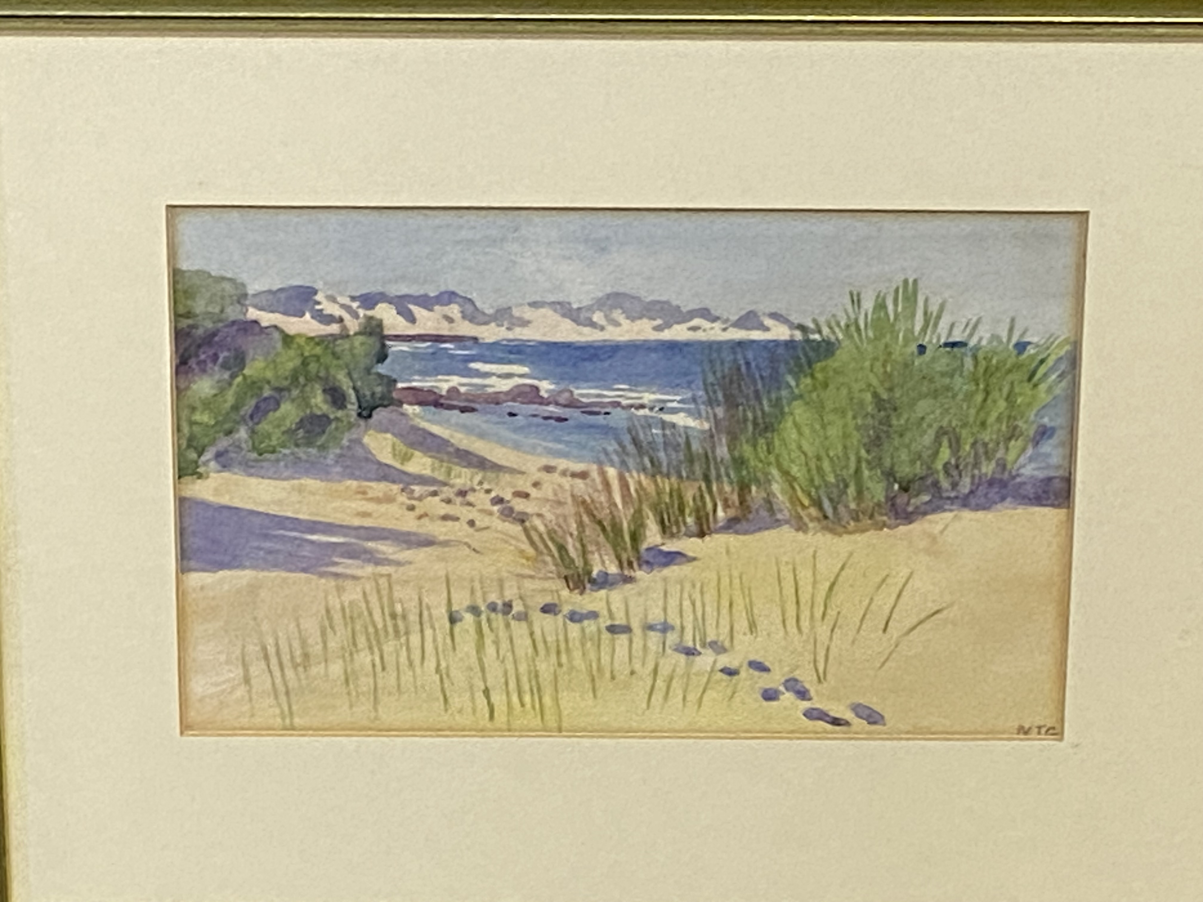 Framed and glazed watercolour of a beach initialed NTG - Image 2 of 4