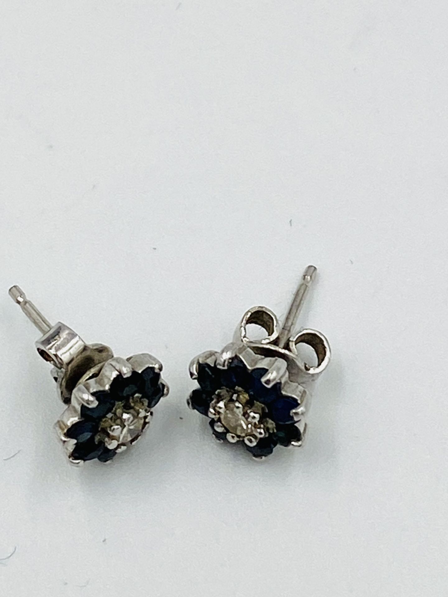 Pair of diamond and sapphire earrings - Image 2 of 3