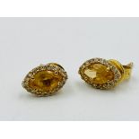 Pair of 18ct gold, citrine and diamond earrings