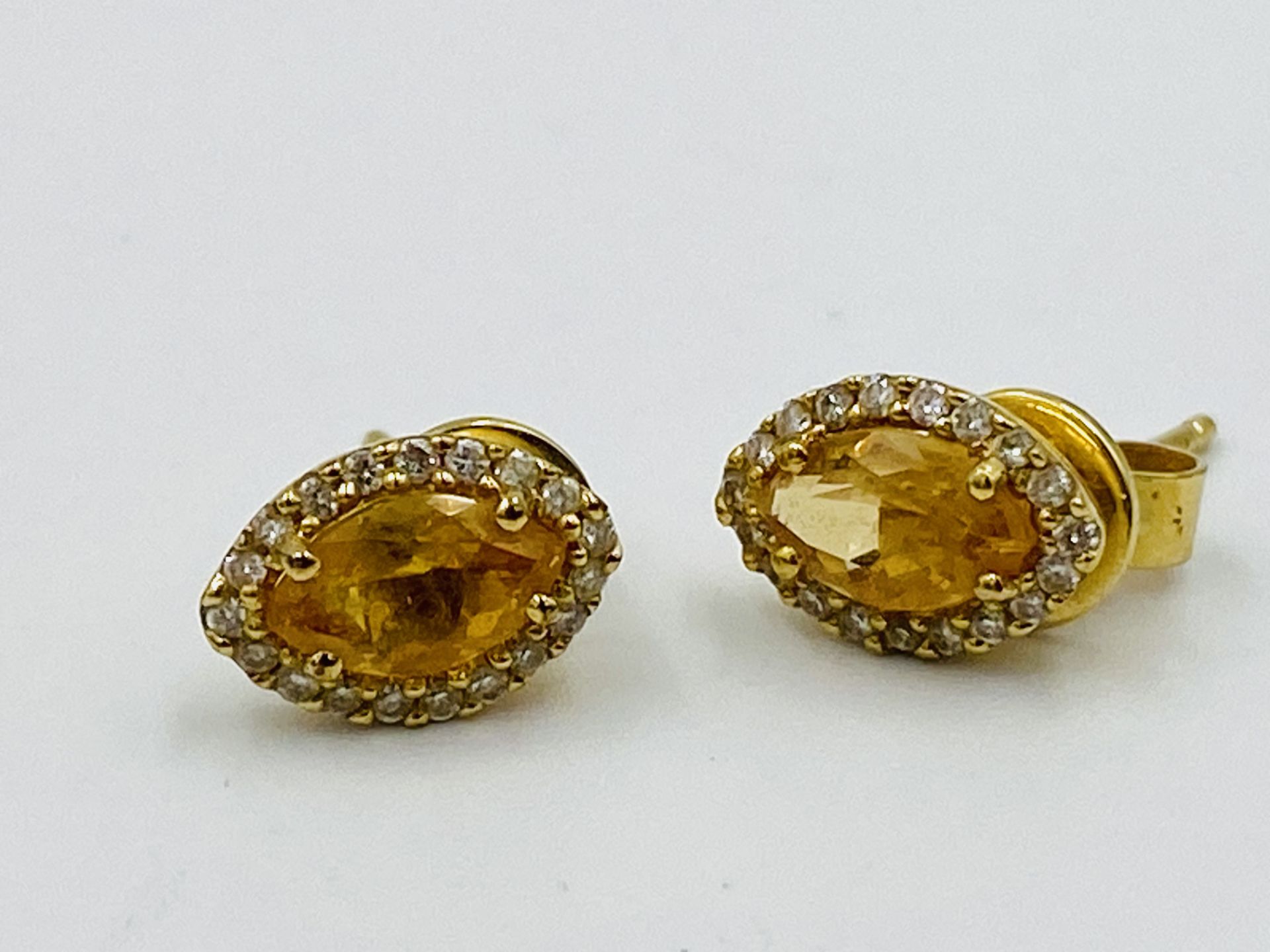 Pair of 18ct gold, citrine and diamond earrings