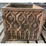 Terracotta planter with foliate decoration to sides. From the Estate of Dame Mary Quant