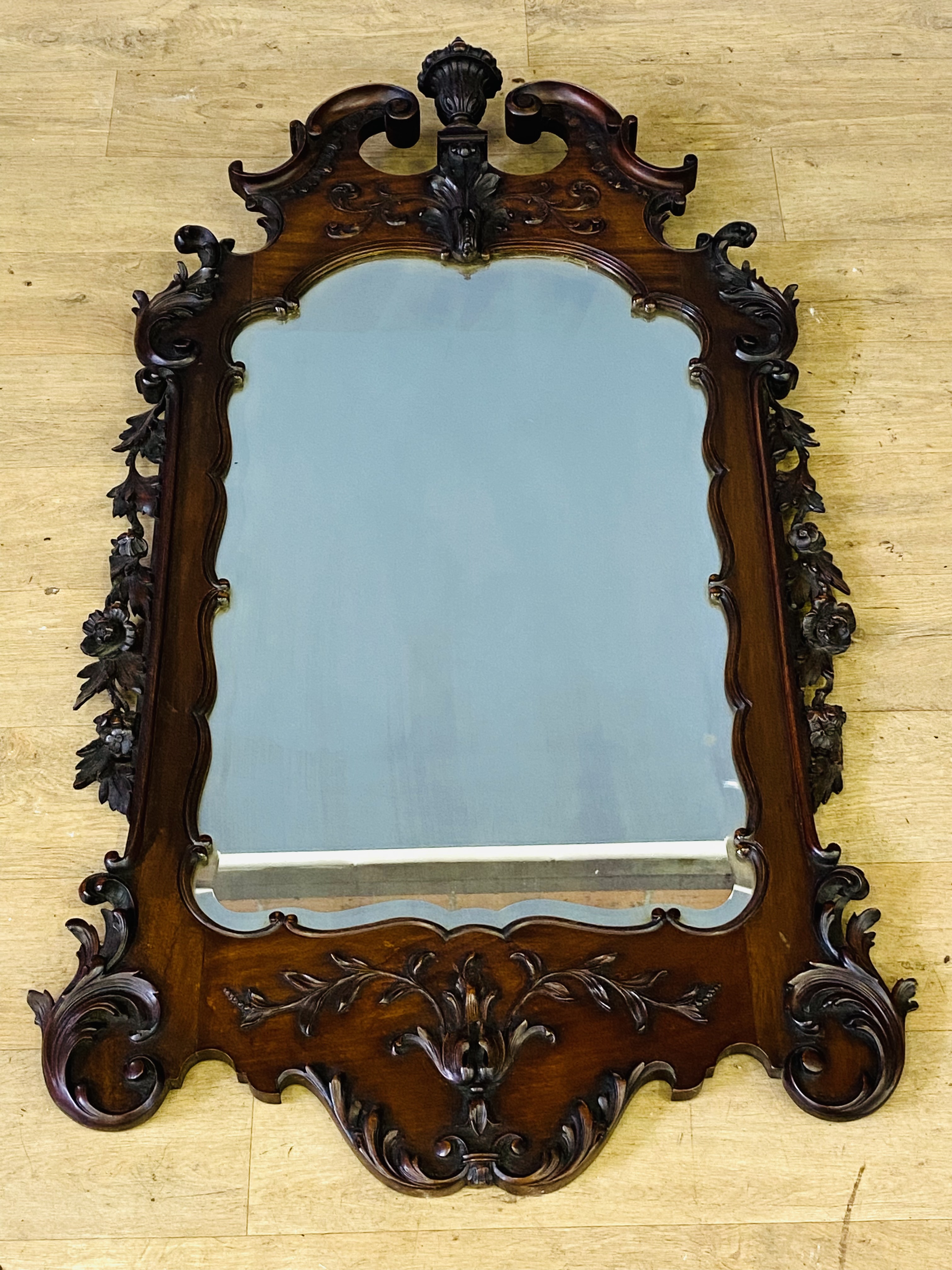 Carved mahogany mirror