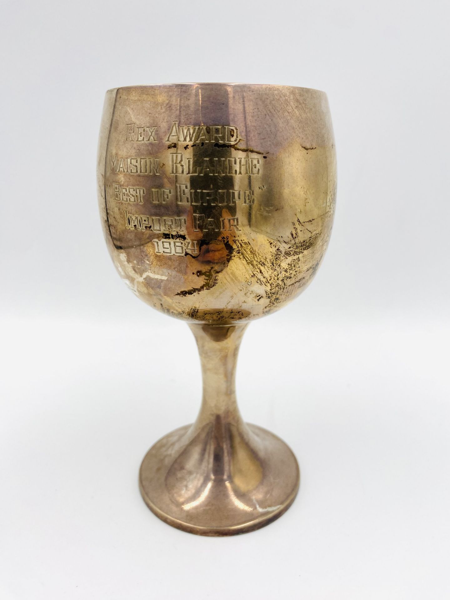 Silver goblet with inscription to side. From the Estate of Dame Mary Quant