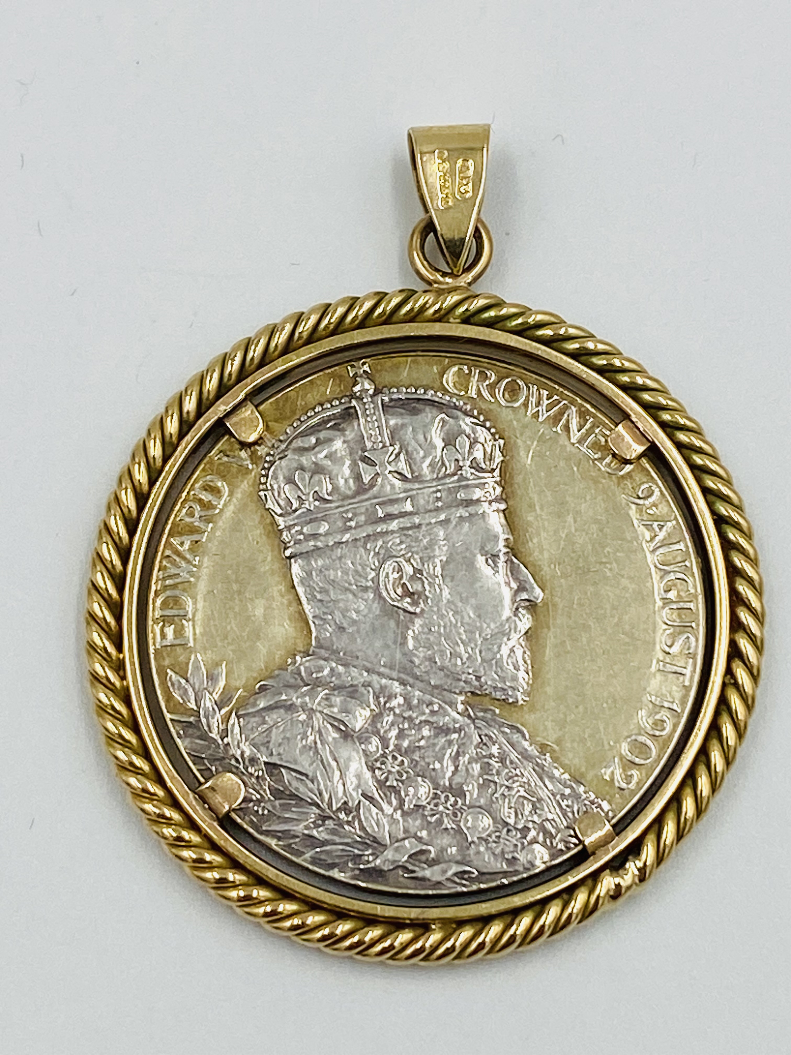 King Edward VII silver coronation medal in 9ct gold pendant - Image 2 of 3