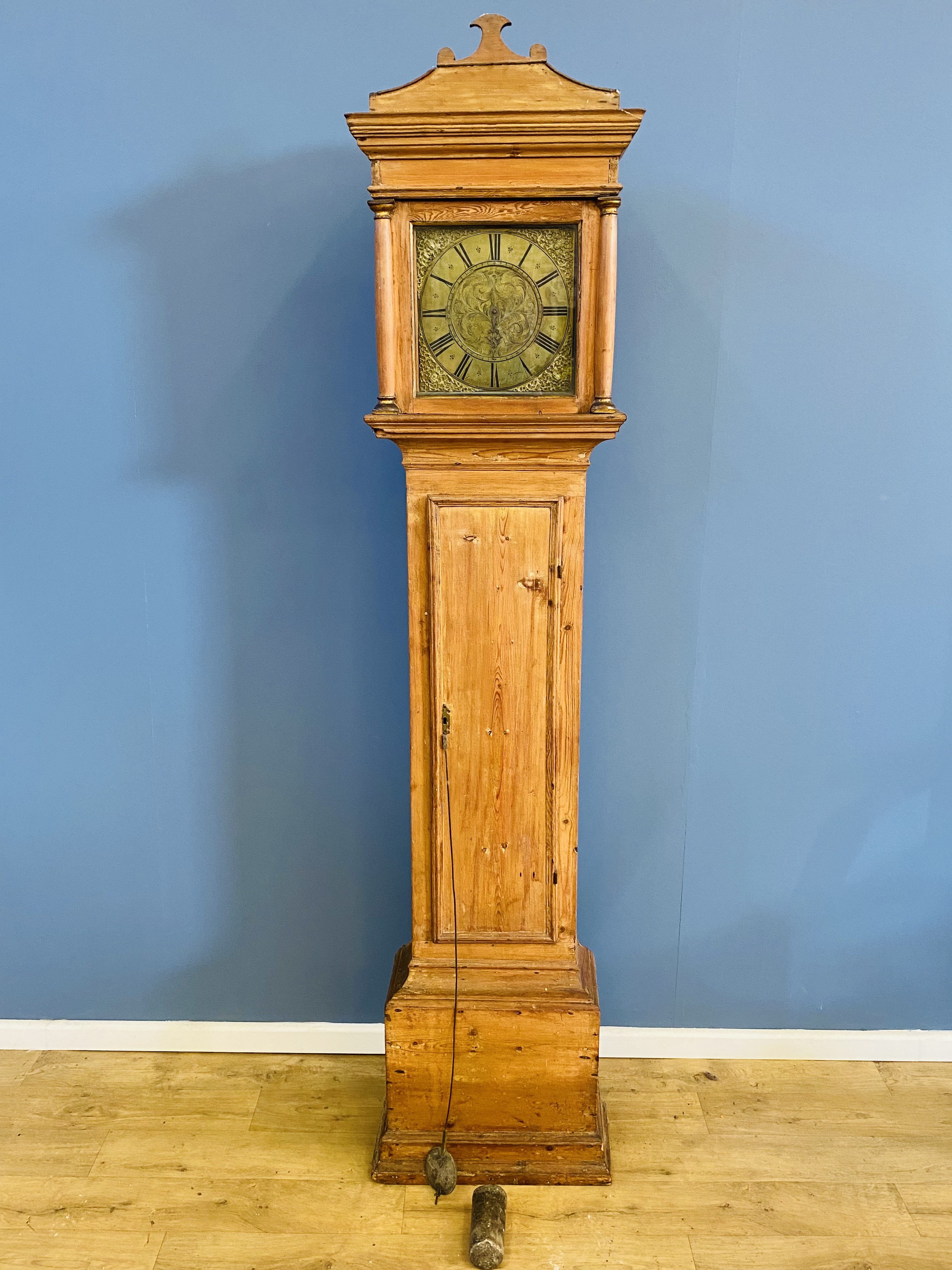 Longcase clock with brass dial. From the Estate of Dame Mary Quant