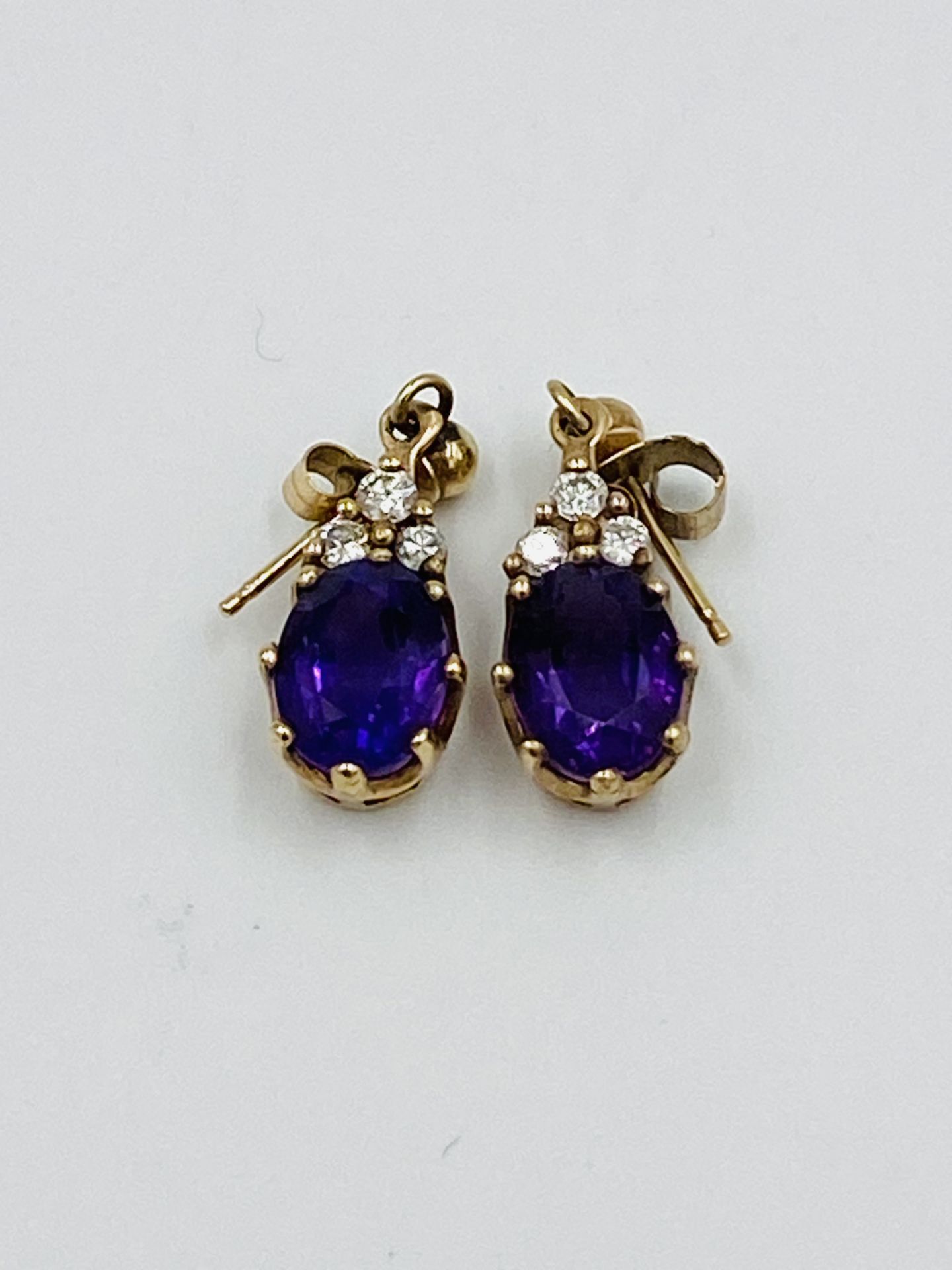 9ct gold and amethyst pendant and chain, a pair of gold, amethyst and diamond earrings - Image 2 of 5