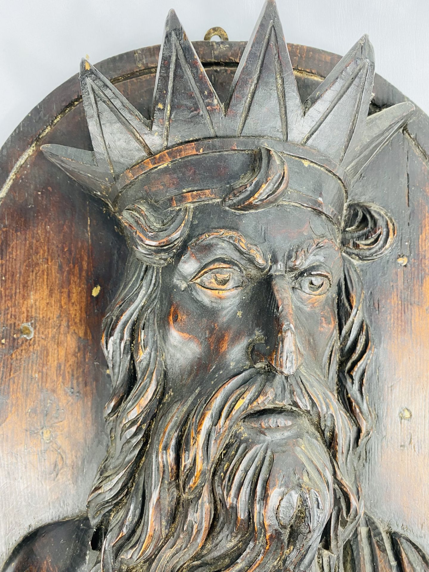 Carved wood bust on pine backboard. From the Estate of Dame Mary Quant - Image 2 of 4