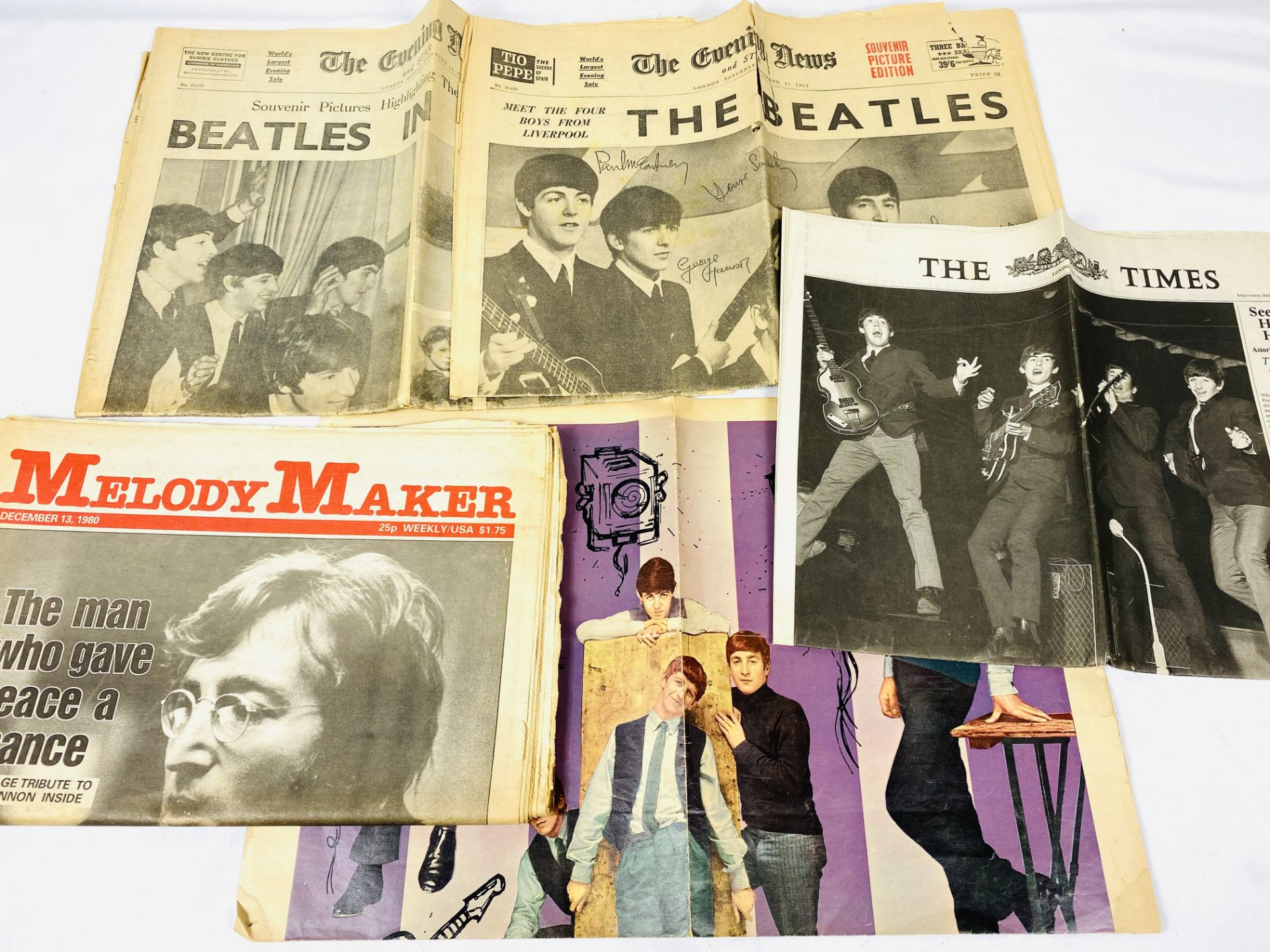 A quantity of newspapers and magazines of Beatles interest.