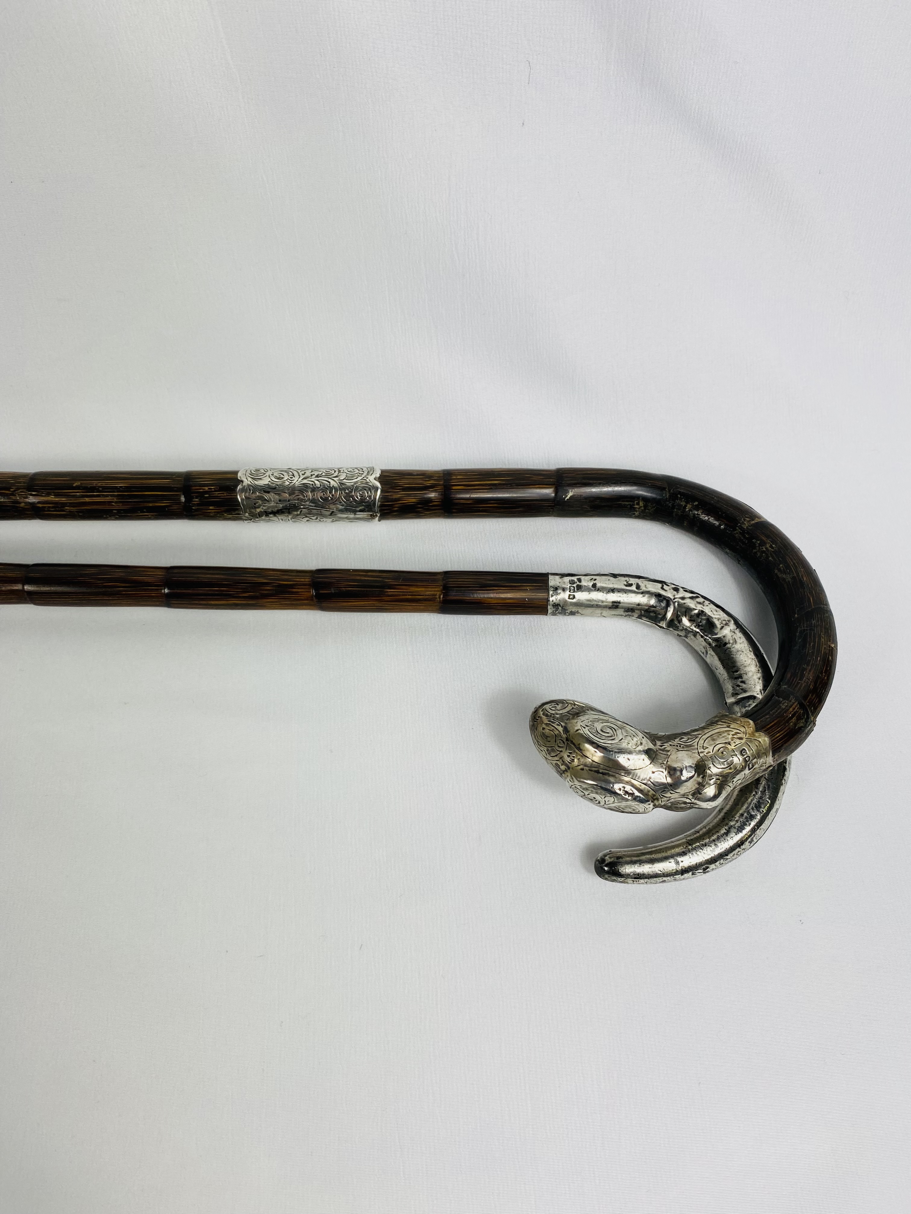 Walking cane with silver handle; walking cane with silver tip and ferrule - Image 2 of 4