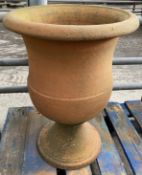 Terracotta urn planter. From the Estate of Dame Mary Quant