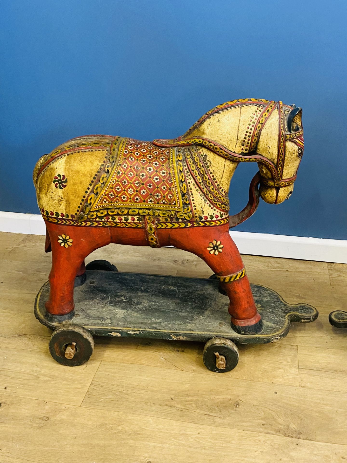 Two Middle Eastern wood horses on wheels. From the Estate of Dame Mary Quant - Image 4 of 4