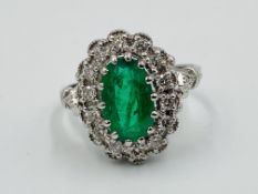 White gold, emerald and diamond ring