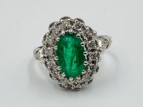 White gold, emerald and diamond ring