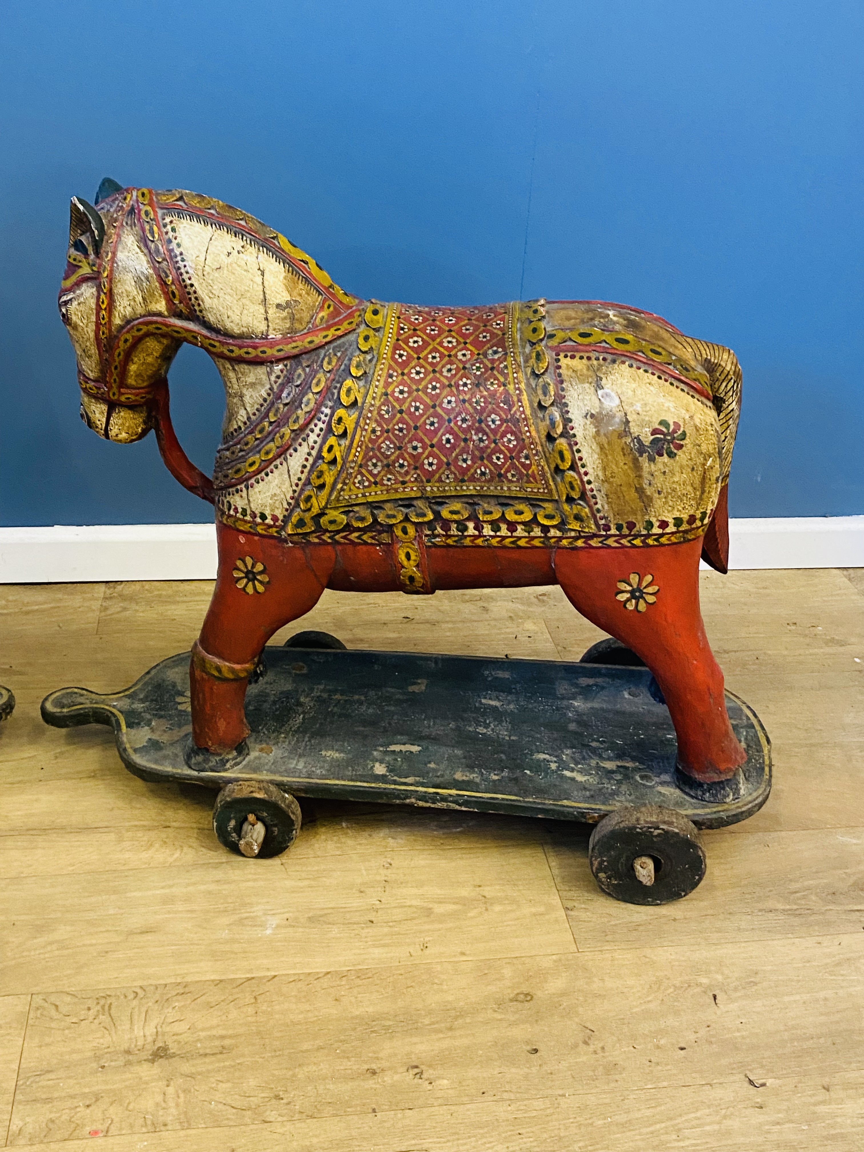 Two Middle Eastern wood horses on wheels. From the Estate of Dame Mary Quant - Image 3 of 4