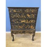 19th century black lacquer and chinoiserie chest on legs