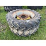 Pair of 12.4 R32 8 stud wheels & tyres