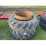 Pair of 16.9-14-34 dual wheels and tyres