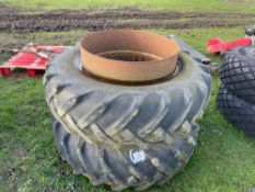 Pair of 16.9-14-34 dual wheels and tyres