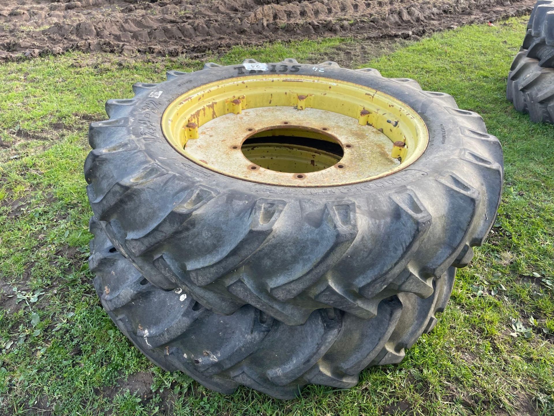 Pair of 12.4-32 8 stud wheels and tyres - Image 2 of 2