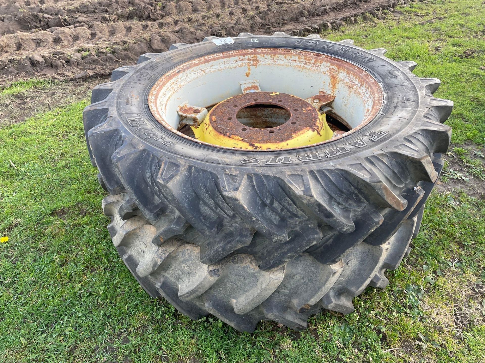 Pair of 12.4 R32 8 stud wheels & tyres - Image 2 of 2