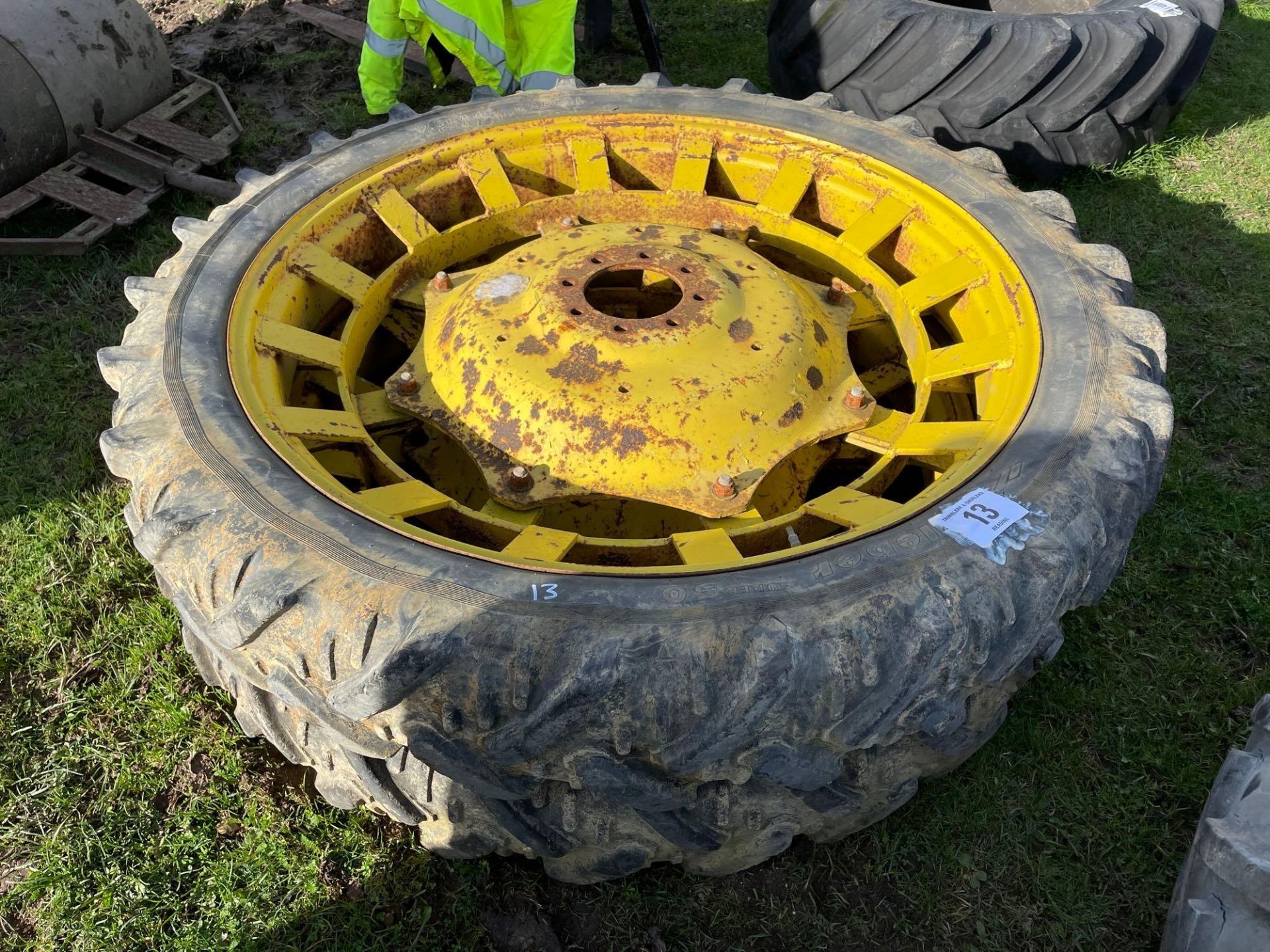 Pair of 9.5 R44 row crop wheels and tyres