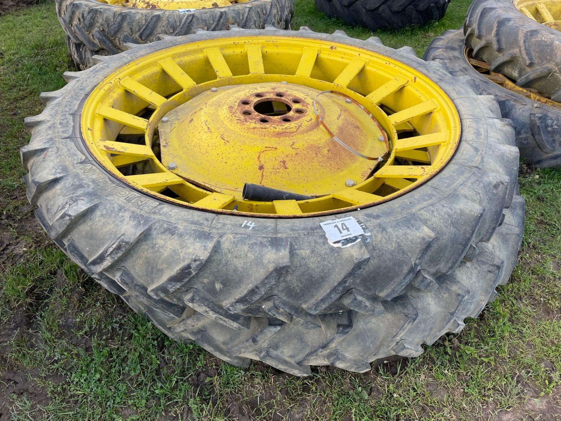 Pair of 9.5-48 row crop wheels and tyres