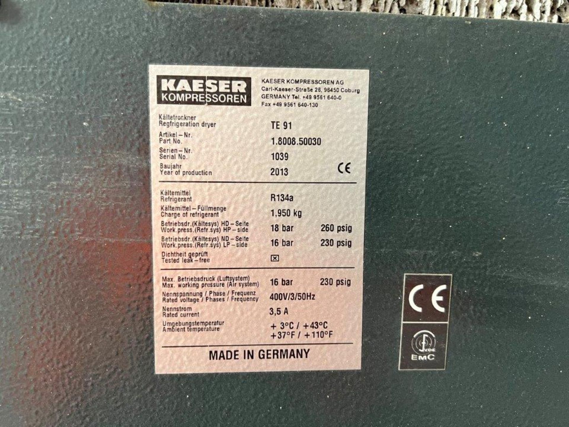 KAESER Refrigeration Dryer - Model TE 91 - Image 4 of 8