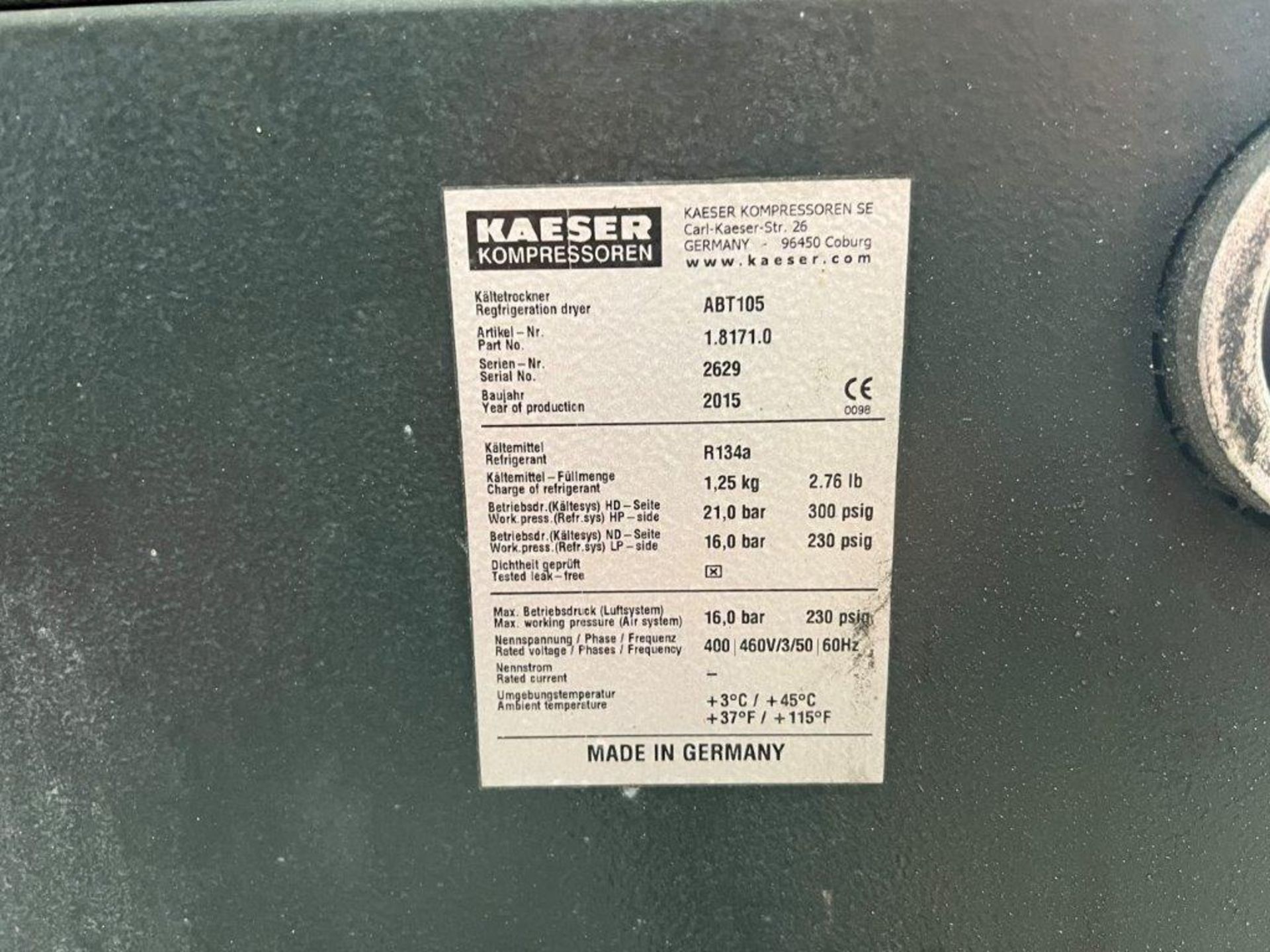 KAESER Screw Compressor / Refrigeration Dryer - Model CSD 105 T / ABT 105 - Image 6 of 10