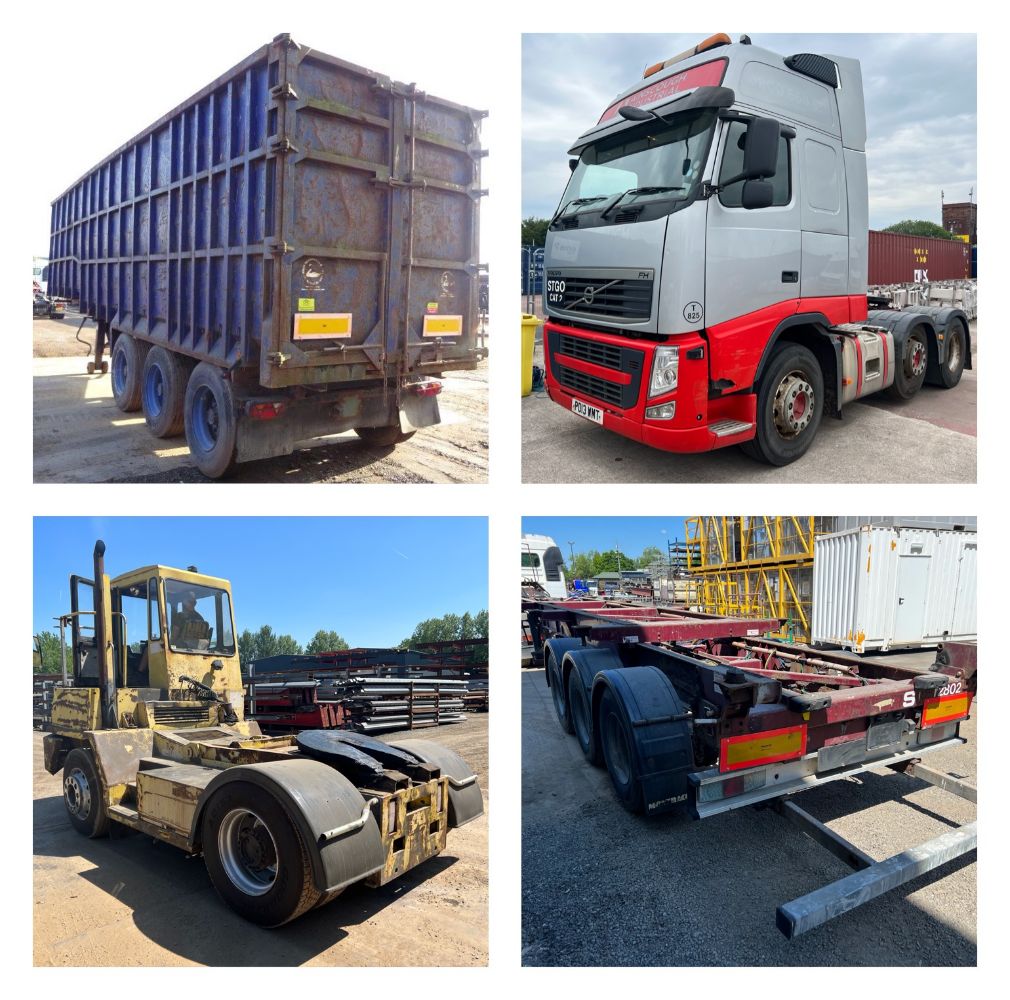 Selection of Skeletal Tri Axle Trailers, Tugmaster Shunter, Tractor unit & vans,