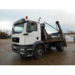 MAN TGM 18.250 4X2 BB with a HUVA LIFT HG Skip Loader and HYVA Auto Sheet